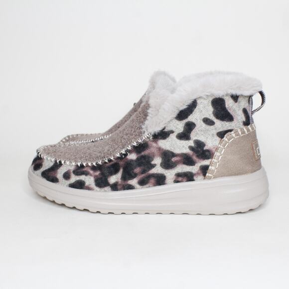 Hey Dude Womens Denny Comfort Boot Shoes Leopard Taupe Size 7 New - Picture 3 of 9